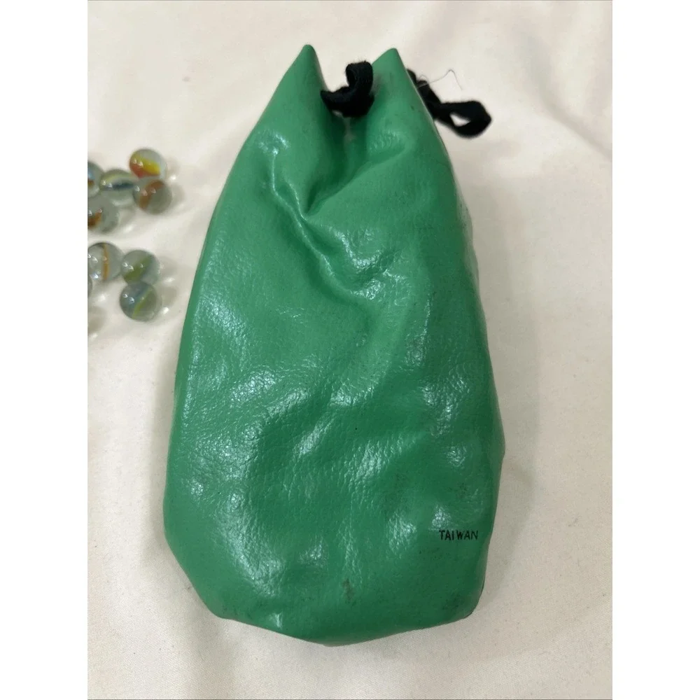 101 CAT'S EYE Marbles In Green Vinyl Drawstring Bag